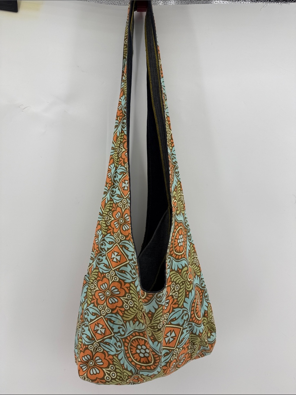 Bohemian Floral Sling Bag in Orange, Teal and Olive